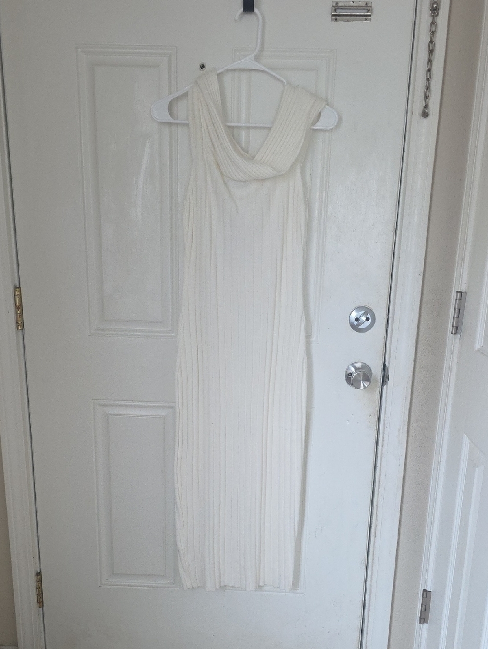 Sleeveless Cream Ribbed Maxi Dress with Draped Cowl - Women